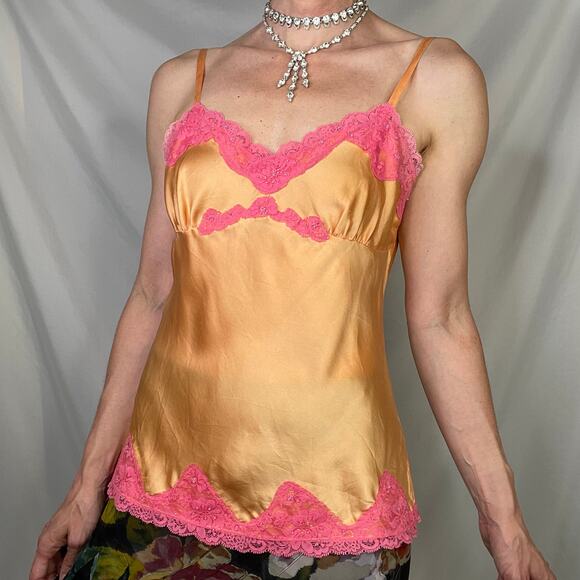 Express silk satin beaded lace trim camisole fairy‎ coquette vintage Y2K top M - Picture 14 of 14